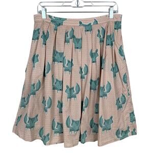 Comme Toi Fox Skirt A-Line Pleated Brown Blue Knee Length Women's L - Flaw